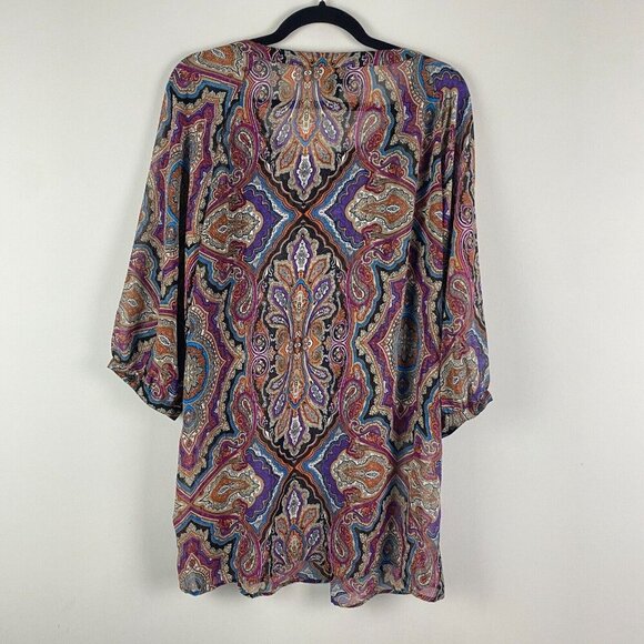Nicole Miller Paisley Popover Tunic Size XL Sheer 3/4 Sleeves Multicolor - Picture 7 of 11